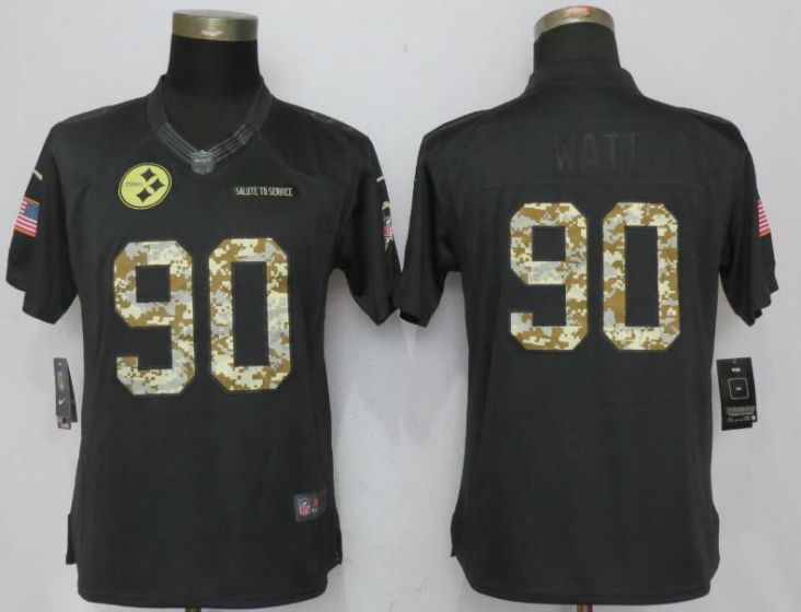 2017 NFL Women NEW Nike Pittsburgh Steelers #90 Watt Anthracite Salute To Service Limited Jersey